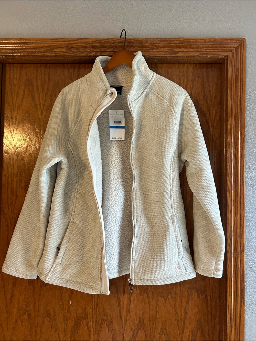 Women's Cream Sherpa Teddy Jacket with Stand Collar